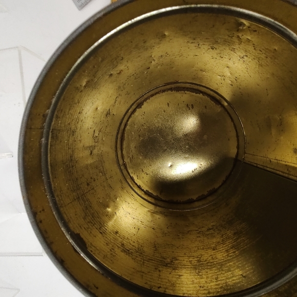 Vintage Metal Tin Canister Round Brown Gold w/Butterflies & Florals 5.5" Tall. - Picture 8 of 11
